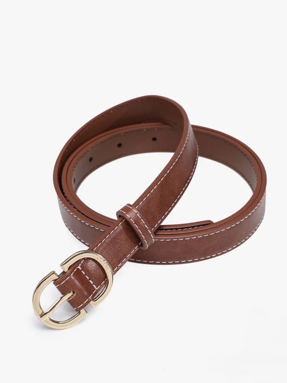 Women's Tan Leather Belt with Gold Buckle